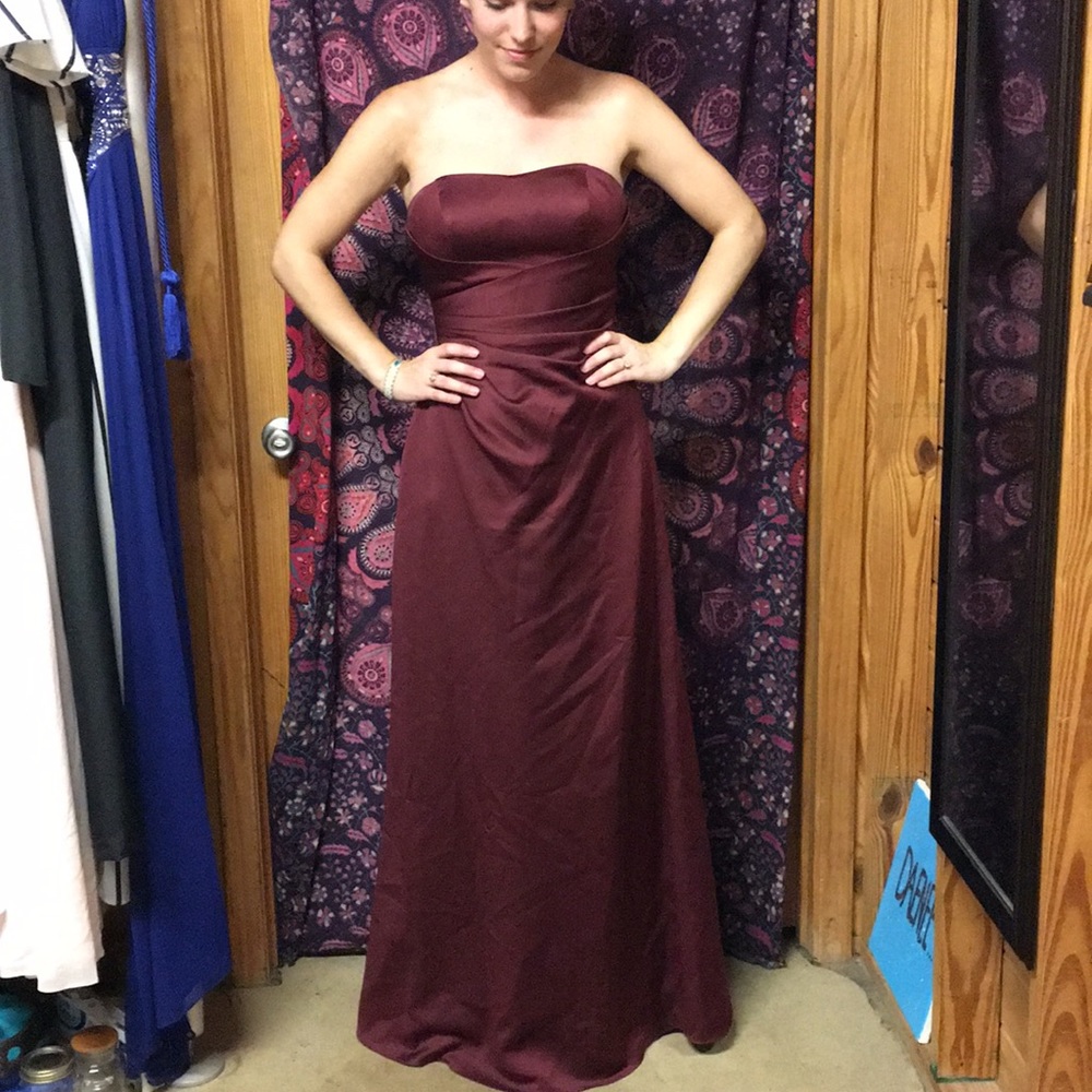 Maroon Burgundy silk long formal A-line gown